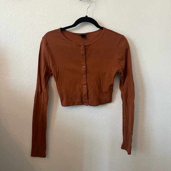 Wild Fable Women's Button-Down Crop Top - Burnt Orange - Picture 1 of 5